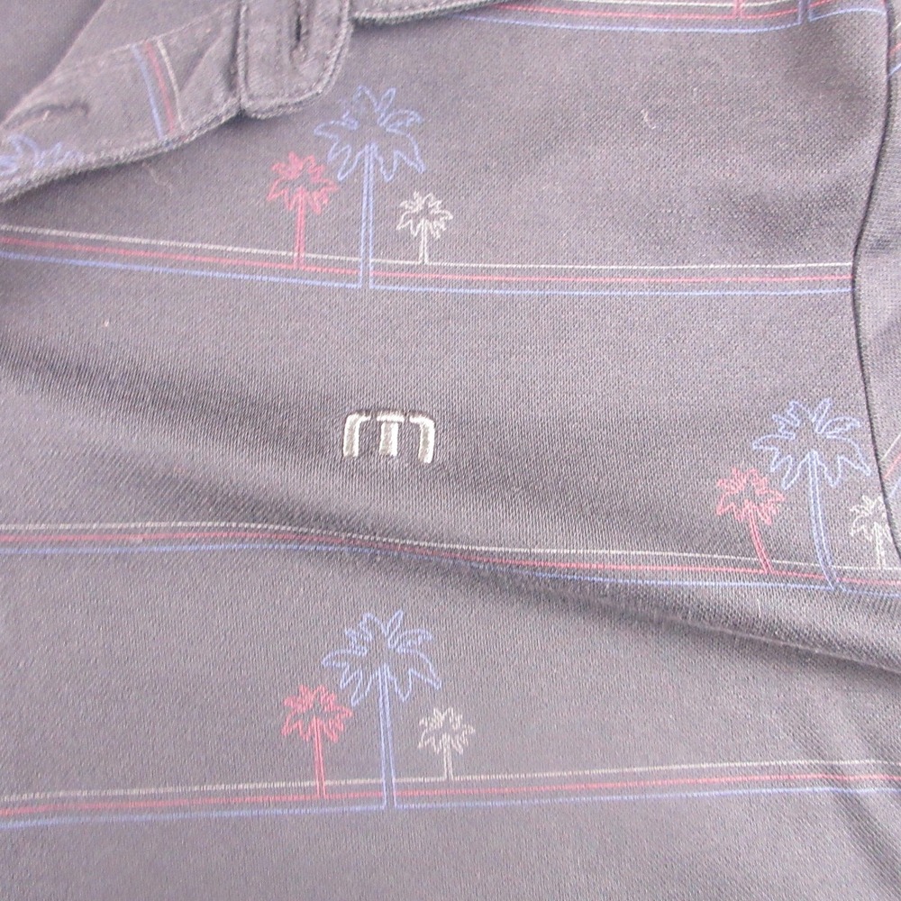 TravisMathew Polo Shirt Mens Medium Gray Palm Tree Stripe Pima‎ Golf Performance - Picture 3 of 8
